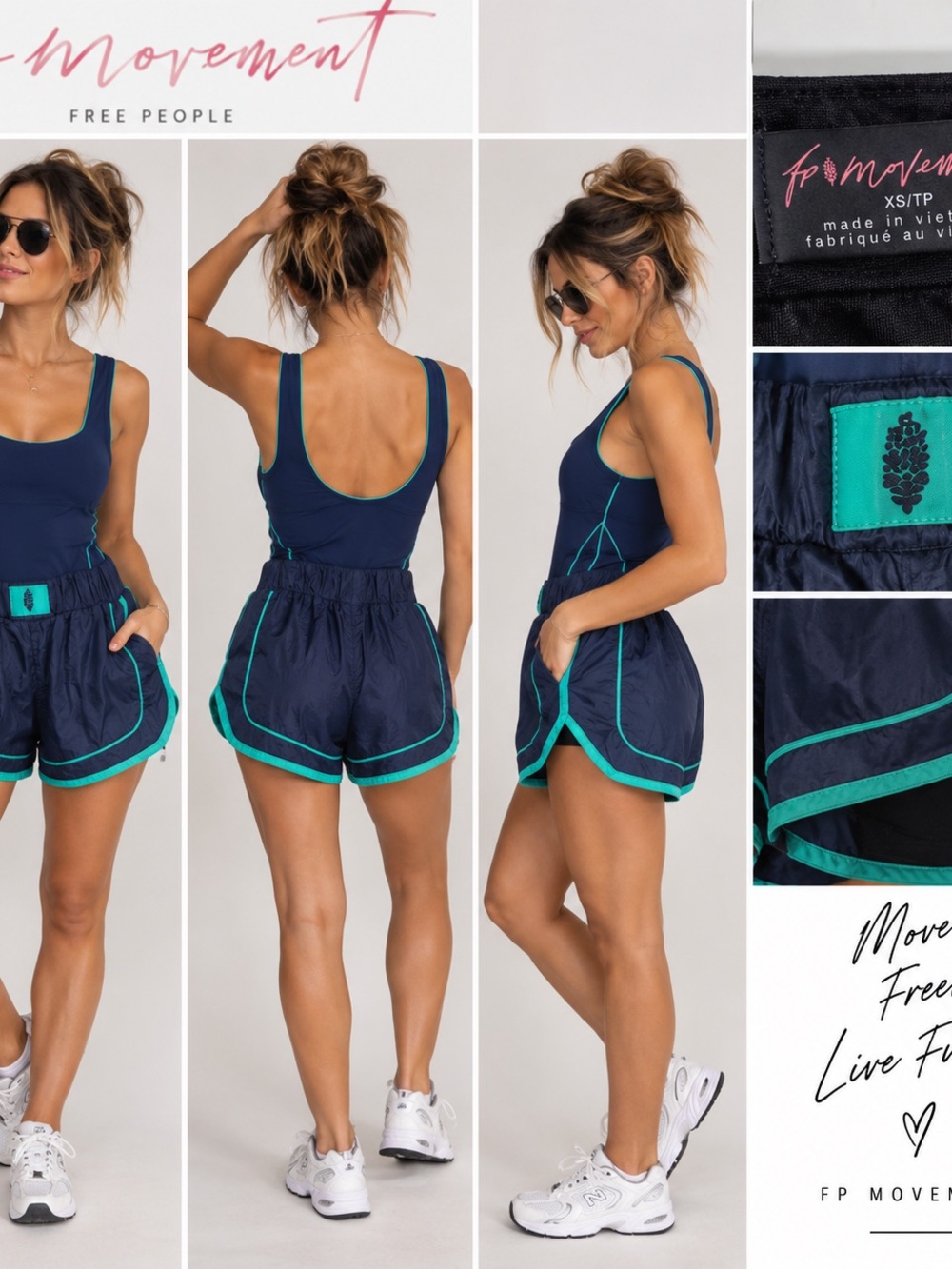 Free People Navy Track Shorts with Teal Piping